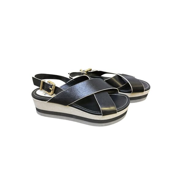 Fendi Black Leather Platform Sandals w/Gold accents Size 7.5 - Picture 1 of 8